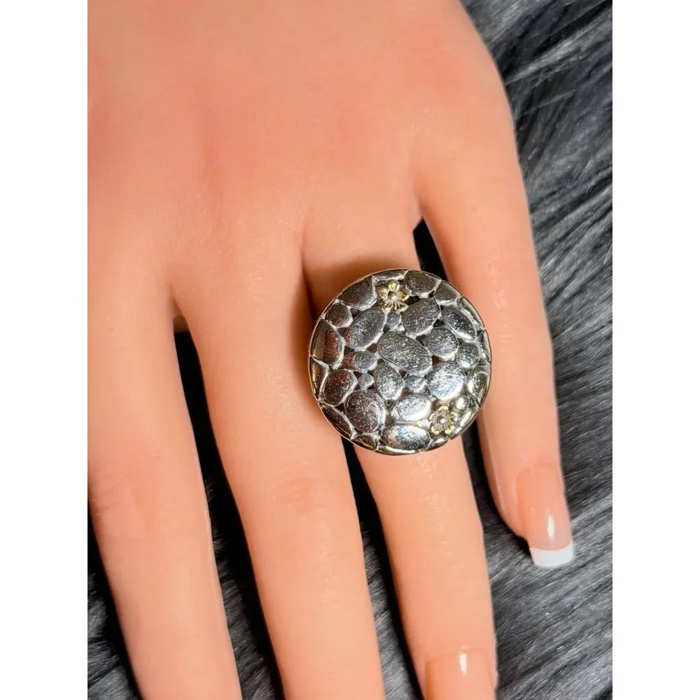 Silver Dot with Gold‎ Flower Ring